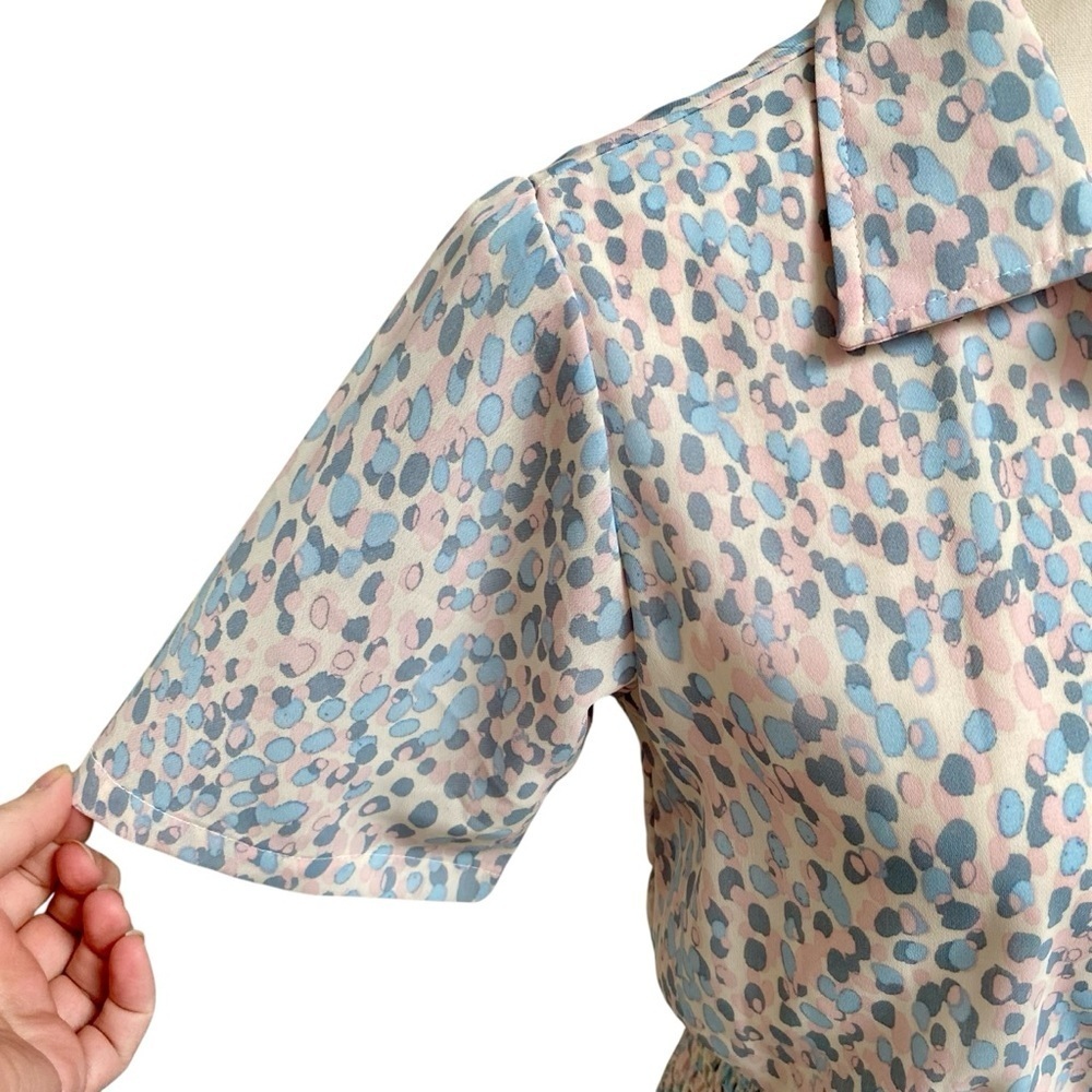 AQUA NWT Pastel Leopard Smocked Mini Dress Pink Blue Size S - Picture 6 of 12